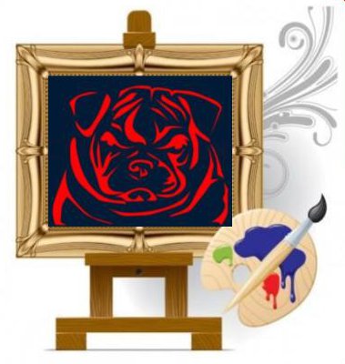 BMS Art Courses Logo of a framed bulldog on an easel with artist's pallette